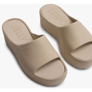 Lemon Jelly Sunny 28 Desert Beige Platform Wedge Slide Sandals Womens EU 38 US 8